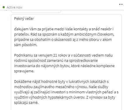 osobní zpráva přes LinkedIn